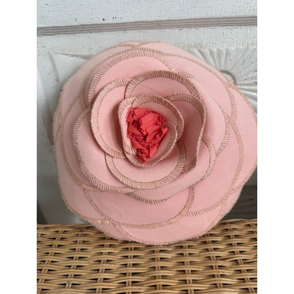 Vintage Peach Flower Petal Rose Round Accent Pillow 12" Cottage Core
